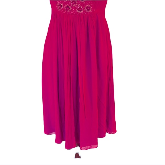 Boden Beaded Jeweled Georgette Fuchsia Pink Scoop Neck Midi Dress - 4 - Picture 5 of 14